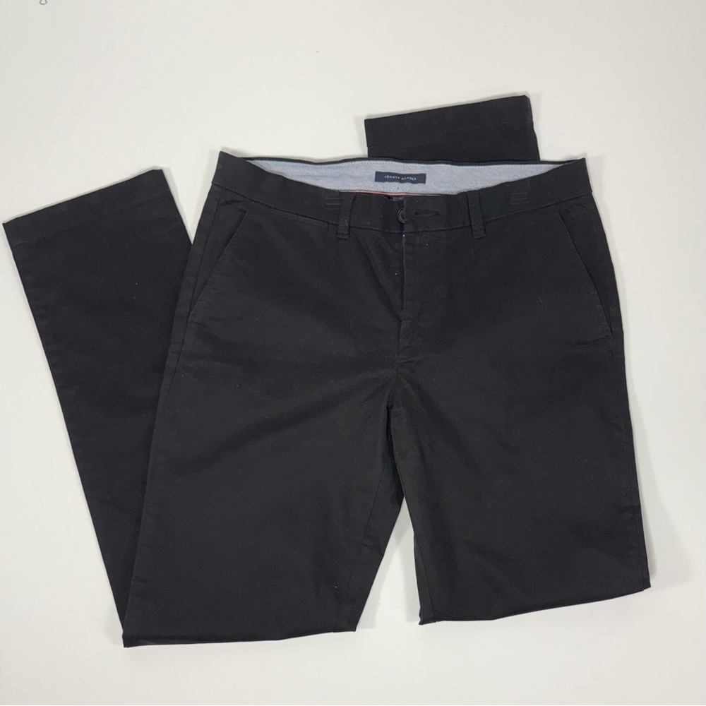 Slim Fit Stretch Tommy Hilfiger Black Cotton Chino Pants Size 32x34